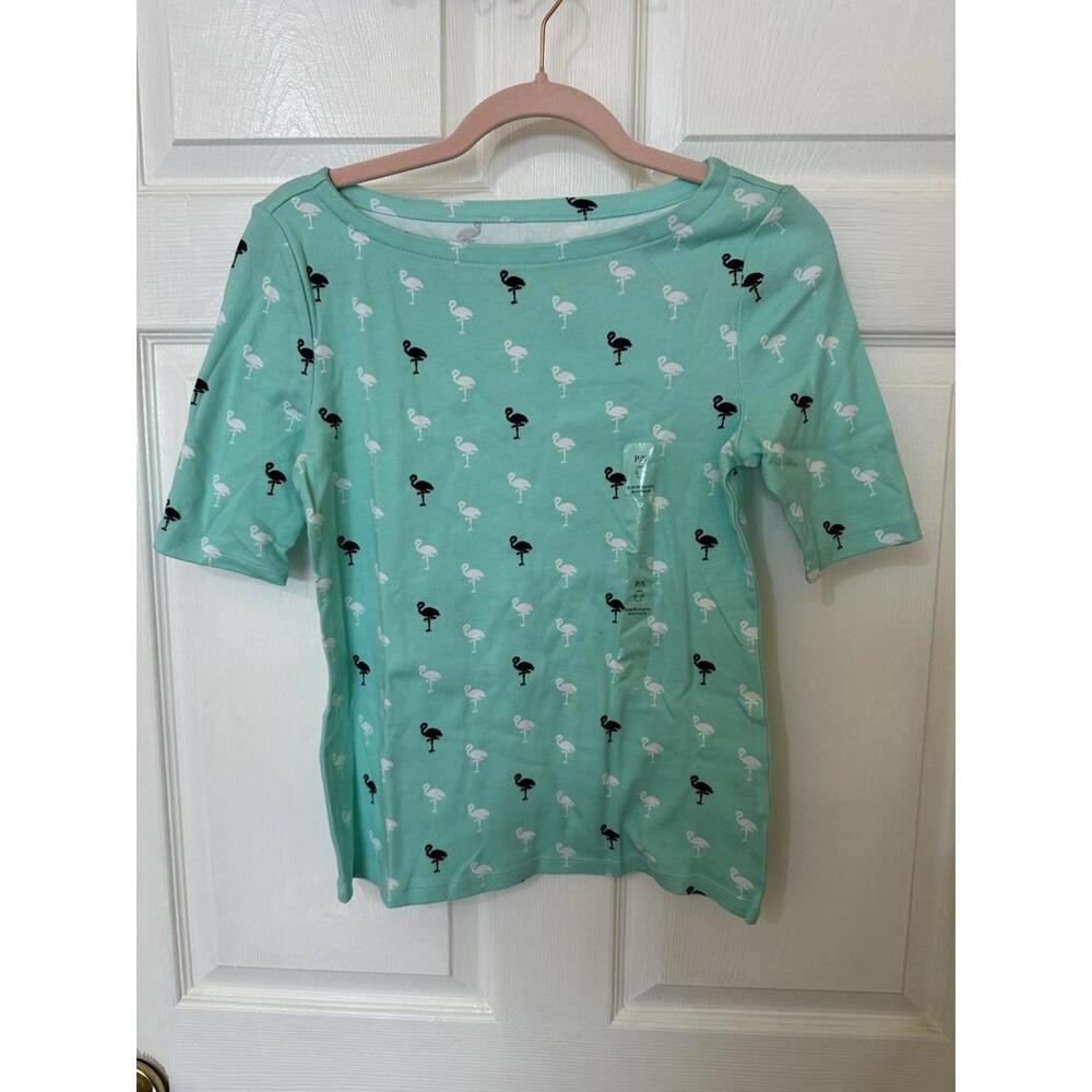 Charter Club Ladies Aqua Gloss Flamingo Shirt Size PS NWT